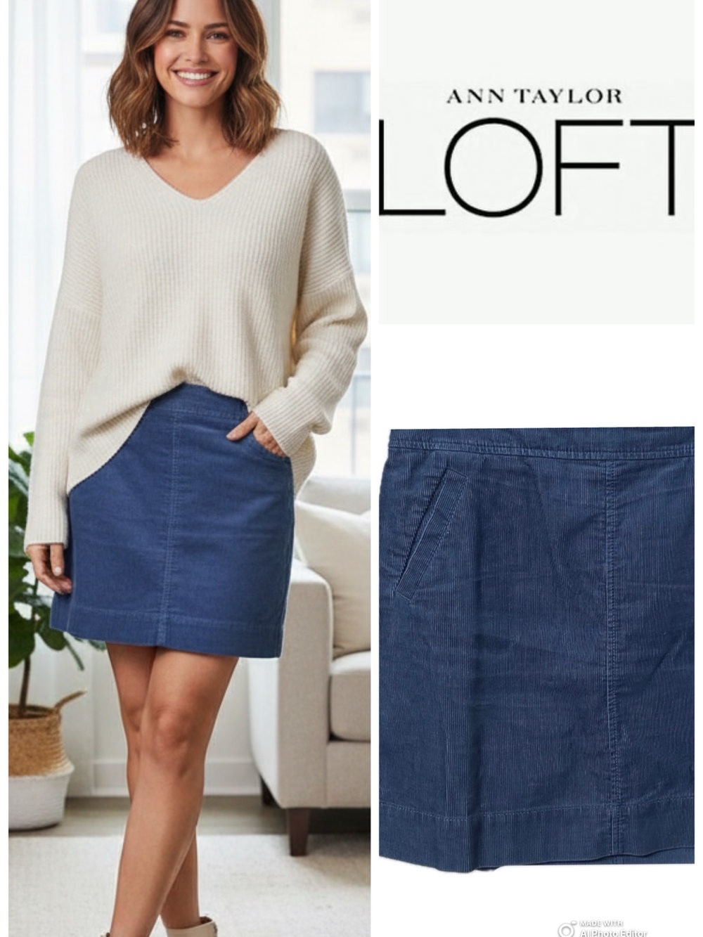 LOFT Blue Corduroy Mini Skirt